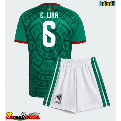 Camisa de Futebol México Erik Lira #6 Equipamento Principal Infantil Mundo 2026 Manga Curta (+ Calças curtas)